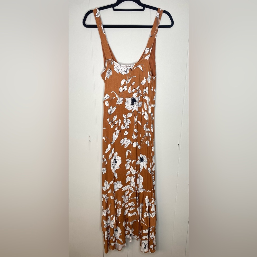 Anthropologie Ruffled Floral Midi Dress Brown Size‎ Medium Stretchy soft wrap - Picture 7 of 7